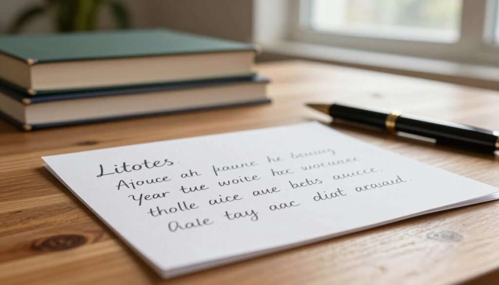 Short litotes sentences written on a learner’s practice card