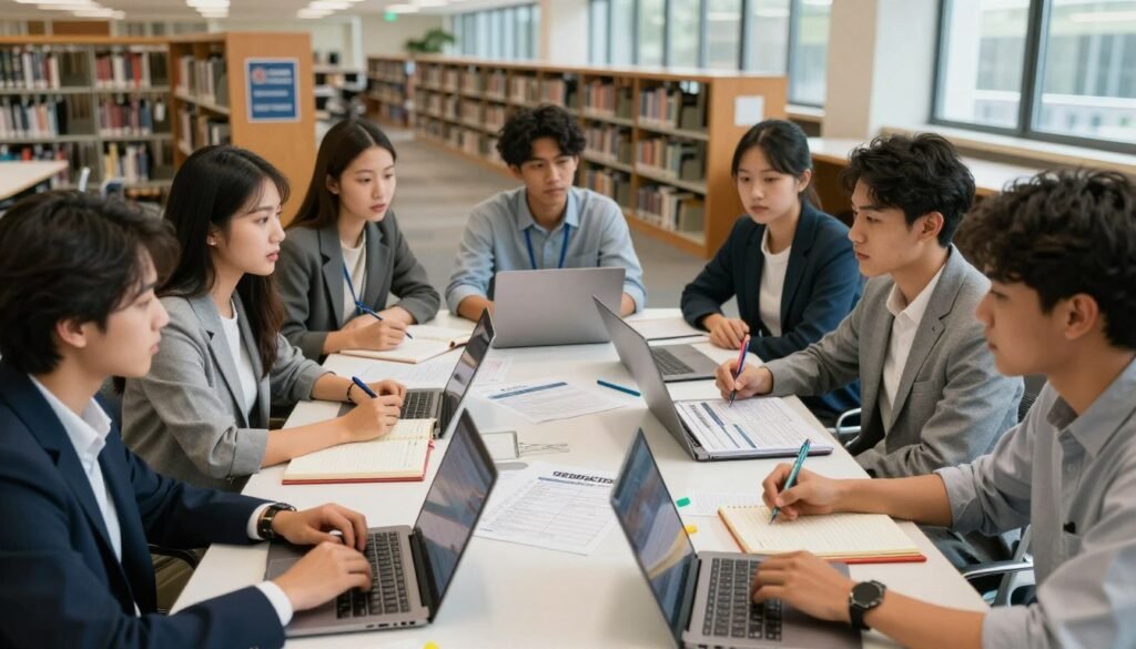 Students comparing class schedules and college majors